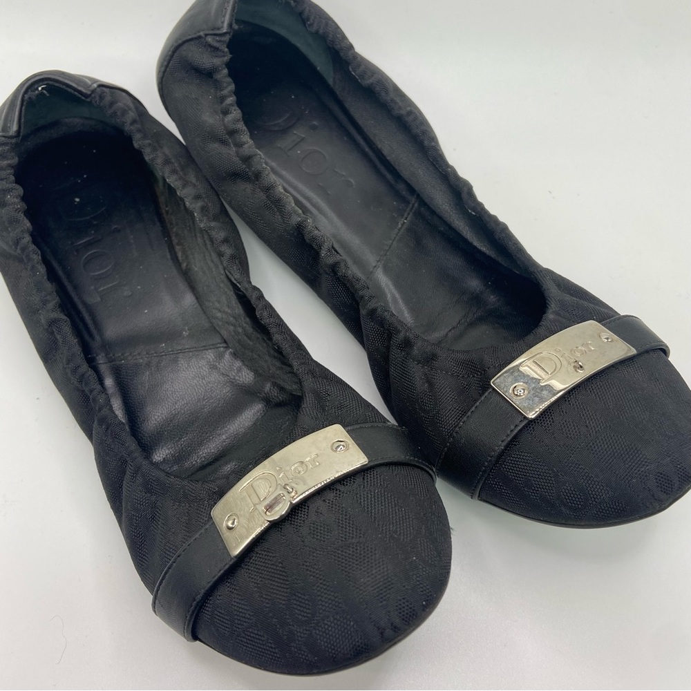 Dior Logo Print Black Flats Sz 39 - Picture 2 of 14